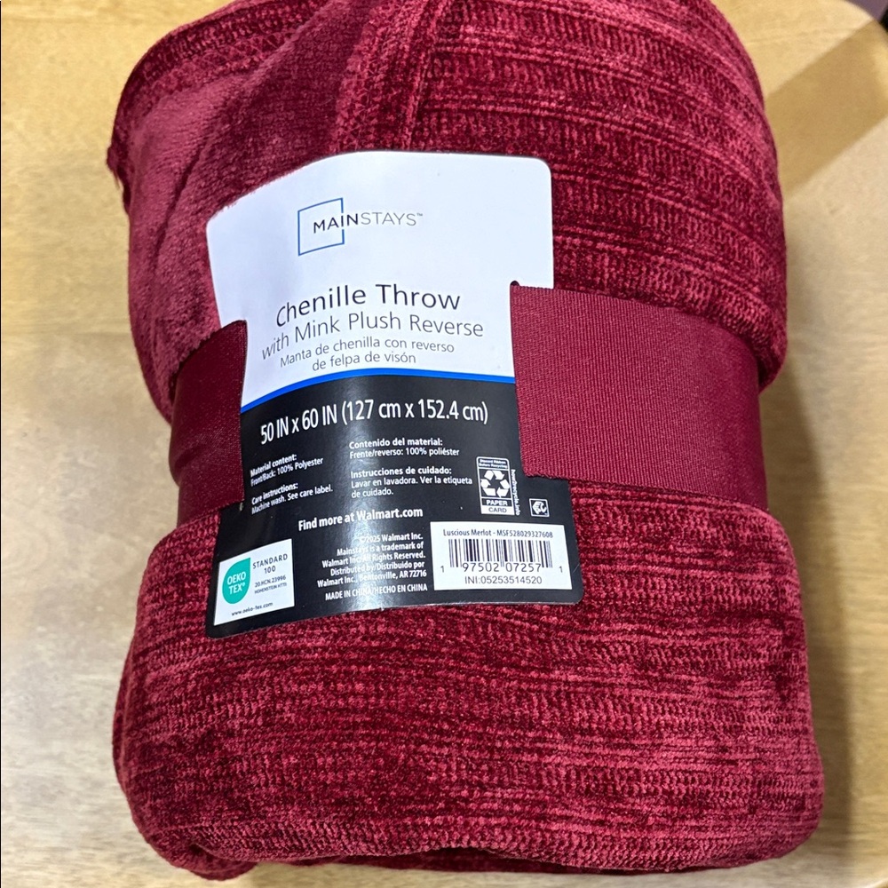 Mainstays Chenille Throw Blanket - Deep Burgundy